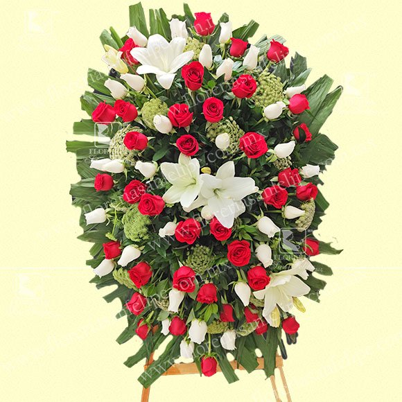 Medallón Luctuoso Con 75 Rosas y Lilis